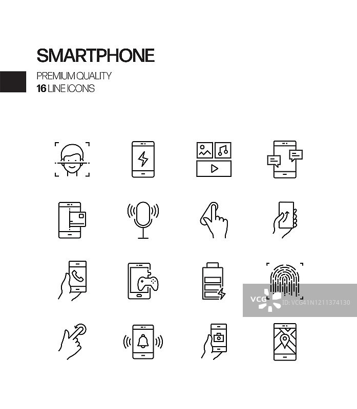 智能手机相关的矢量线图标的简单设置。大纲符号集合图片素材