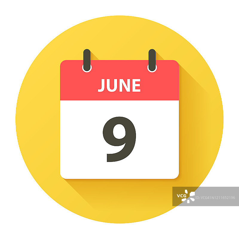 6月9日-圆日日历图标在平面设计风格图片素材