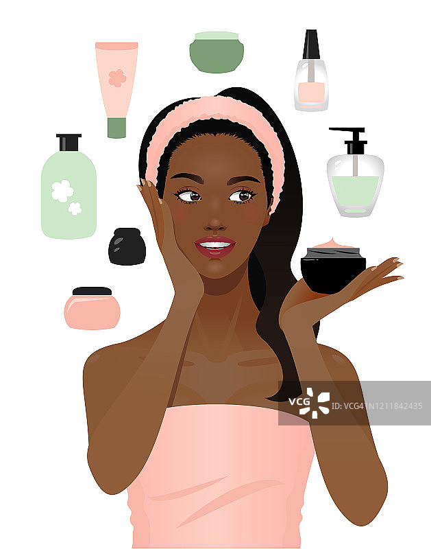 黑人妇女和美容产品图片素材