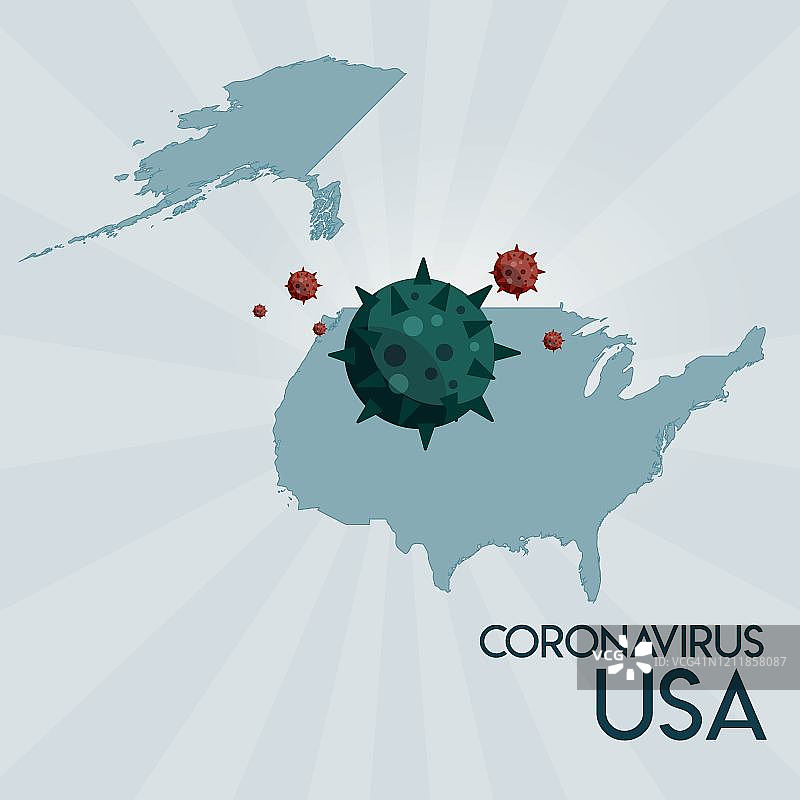 以冠状病毒为主题的美国地图矢量工作图片素材