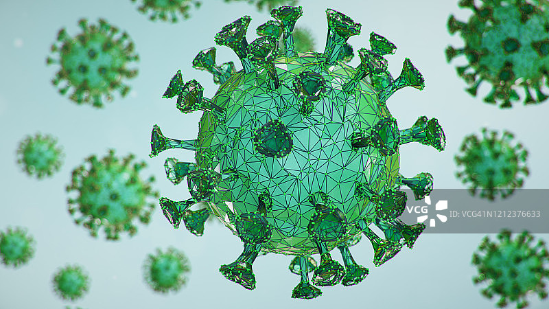 抽象的病毒的背景。感染呼吸道的病原体。COVID-19感染。大流行、病毒感染的概念。人体内的病毒感染导致慢性疾病，3D插图图片素材