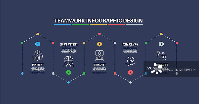 信息图表设计模板与团队关键字和图标图片素材