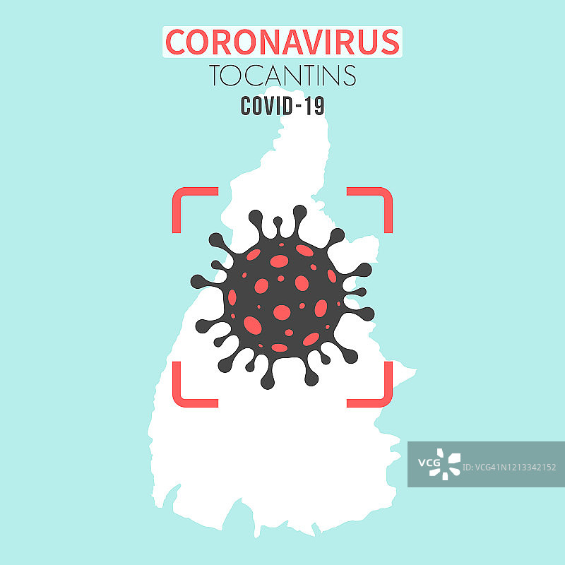 Tocantins图与冠状病毒细胞(COVID-19)在红色取景器图片素材
