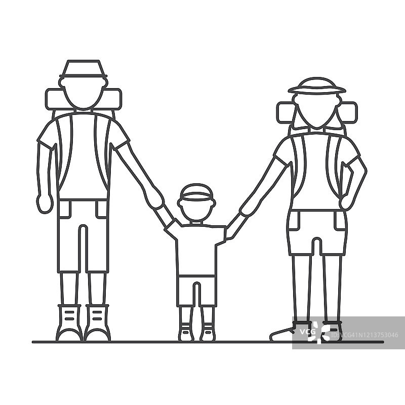 一家人徒步旅行，徒步旅行的父亲，母亲和婴儿。图片素材
