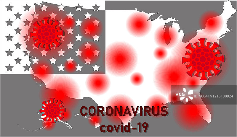 冠状病毒2019-nCoV, COVID-19在美国。病毒的传播概念图片素材