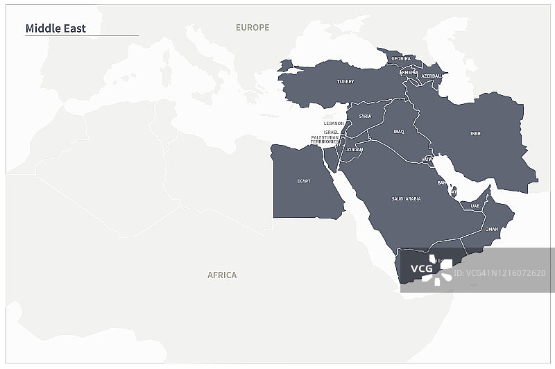 中东国家矢量地图。中东大陆地图图片素材