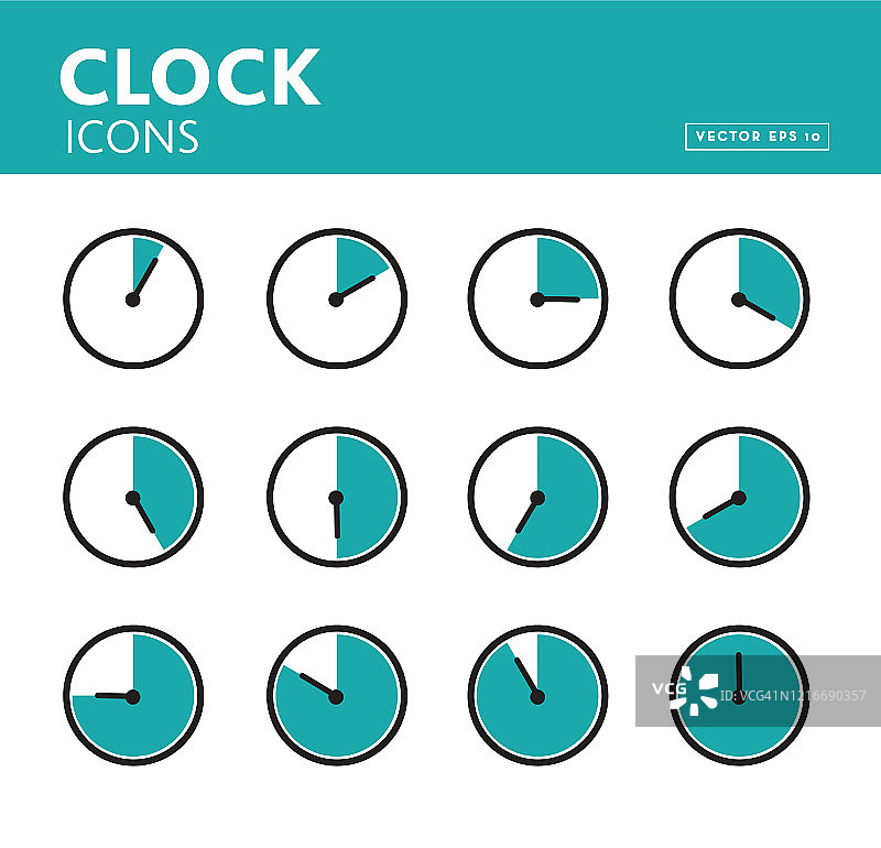 一套秒表时钟时间图标与指针在一个小时的增量图片素材