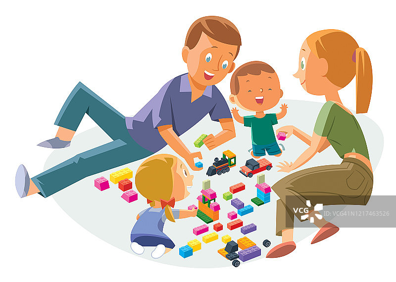 快乐的父母和孩子在家里玩游戏图片素材