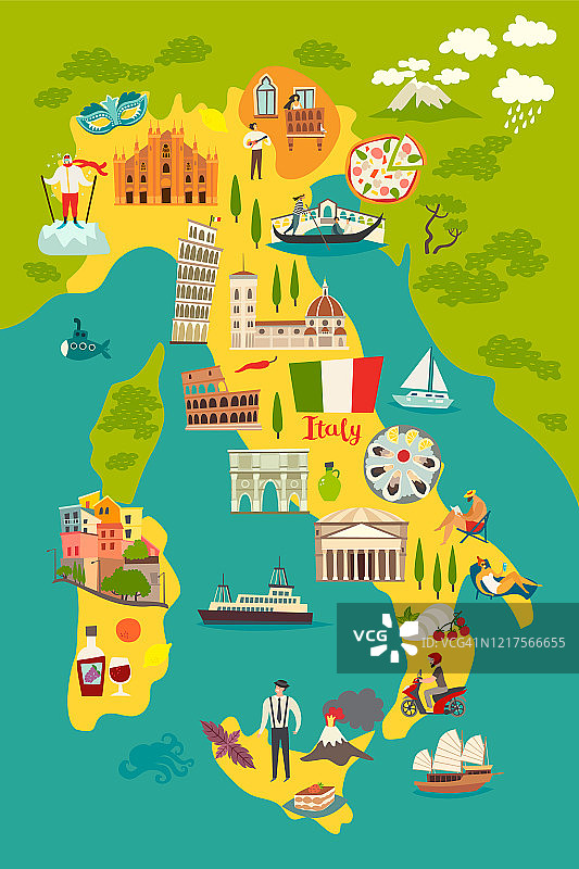 意大利地图矢量。彩色意大利地图图片素材