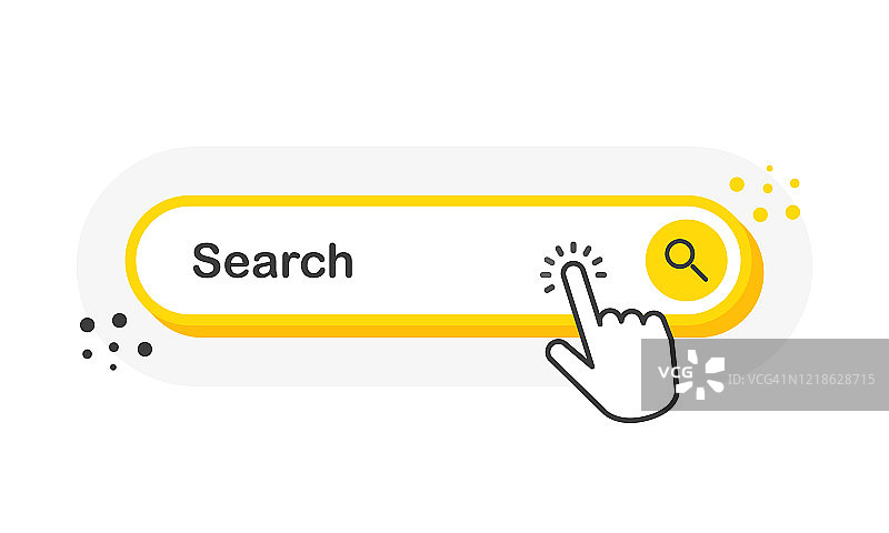 搜索黄色3D按钮与手指针点击。白色背景。向量图片素材