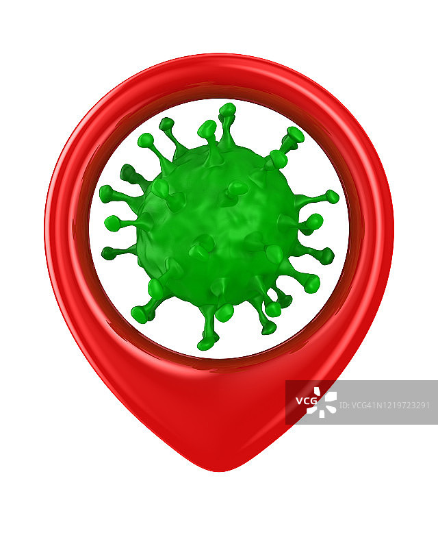 红色标记和病毒在白色背景上。孤立的3 d演示图片素材