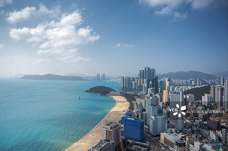 韩国釜山海云台海滩的顶角视图图片素材