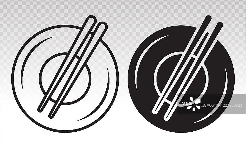 用餐矢量平面图标与盘子和筷子或餐具在一个透明的背景图片素材