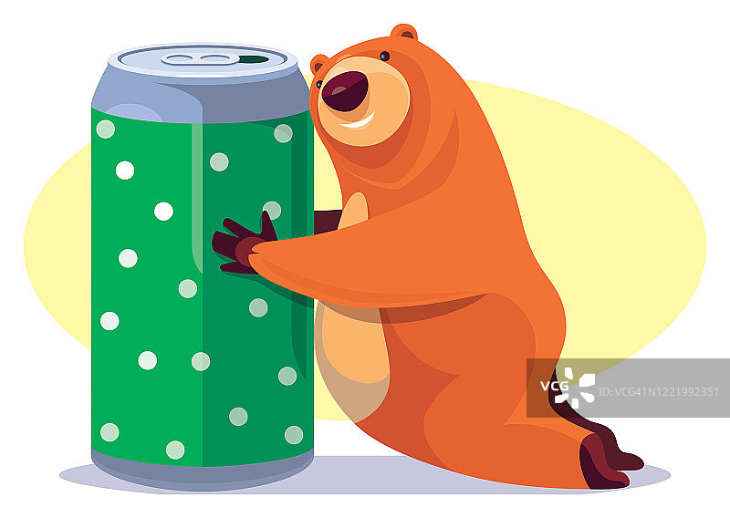 快乐小熊拿着汽水罐图片素材