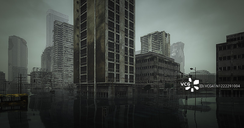 淹没后世界末日城市景观图片素材