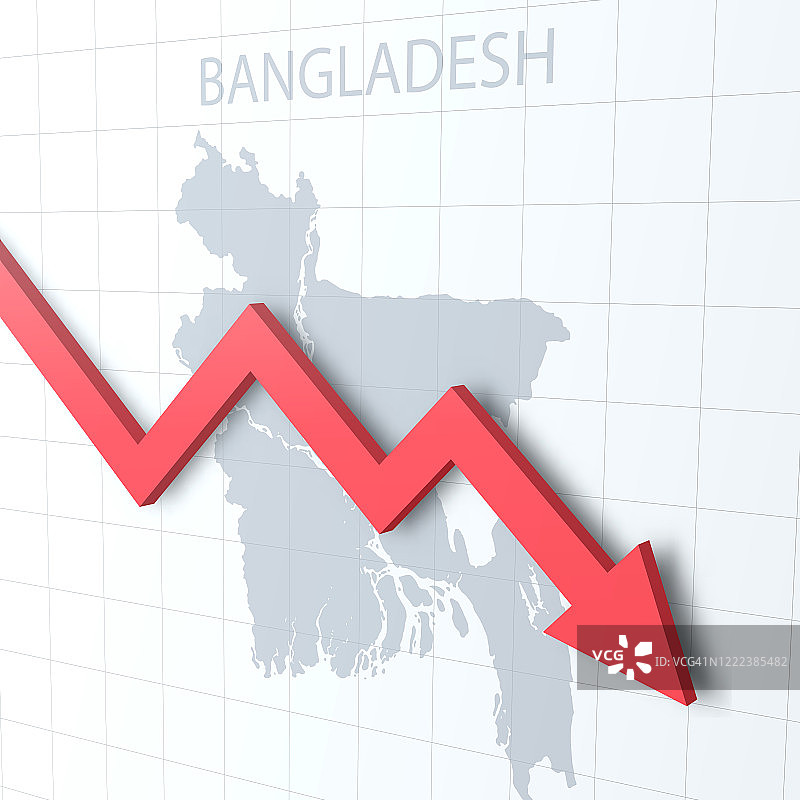 下落的红色箭头与孟加拉国地图的背景图片素材