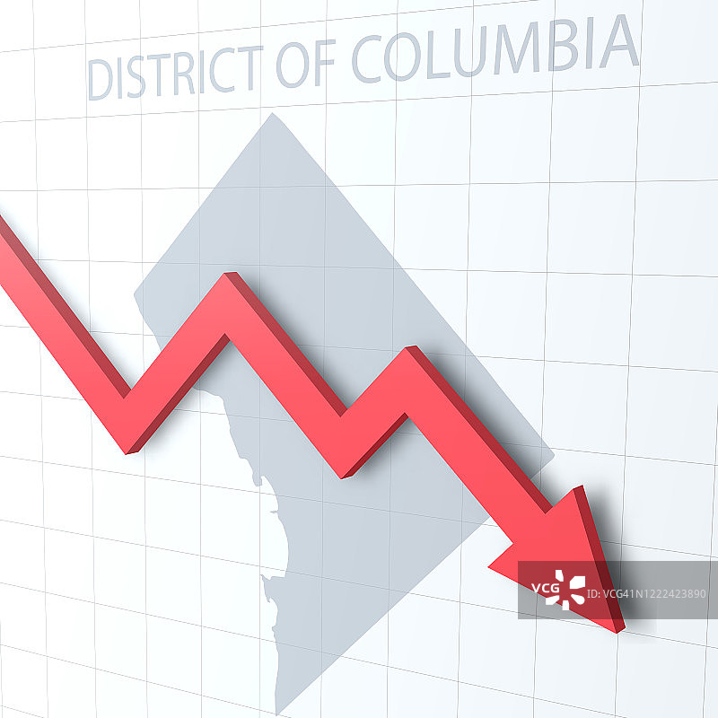 落下的红色箭头，背景是哥伦比亚特区的地图图片素材