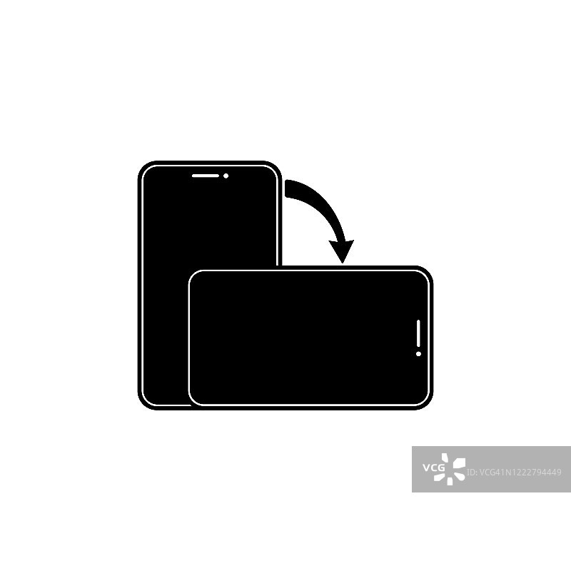 旋转智能手机图标在黑色或设备旋转符号在孤立的白色背景。每股收益10向量。图片素材