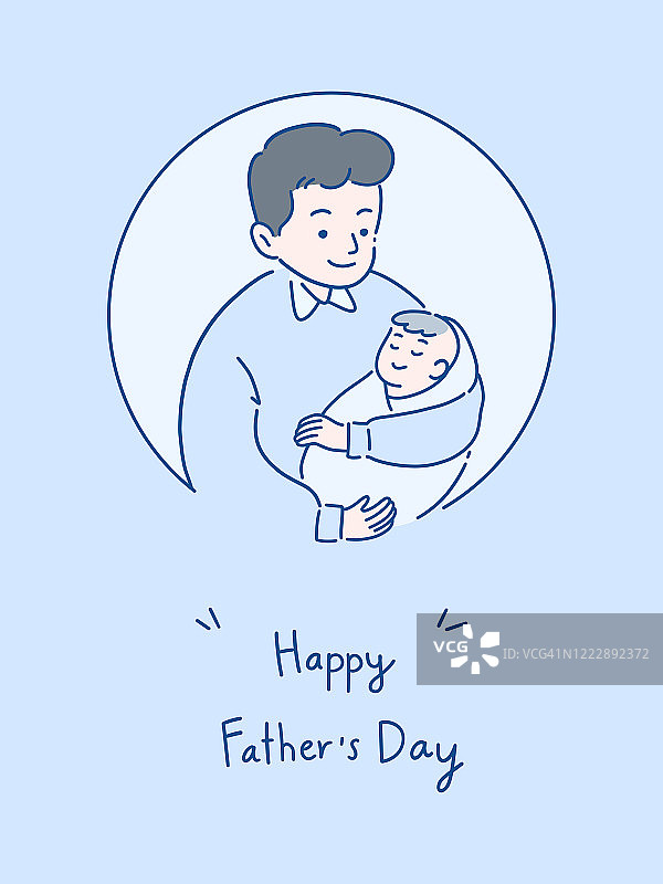 父亲抱着孩子的微笑，快乐的花时间在一起，父亲节的概念，手绘风格矢量插图。图片素材