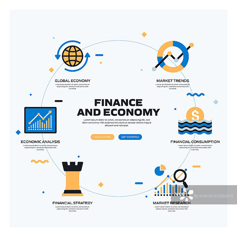 经济和金融概念平面旗帜设计与图标图片素材