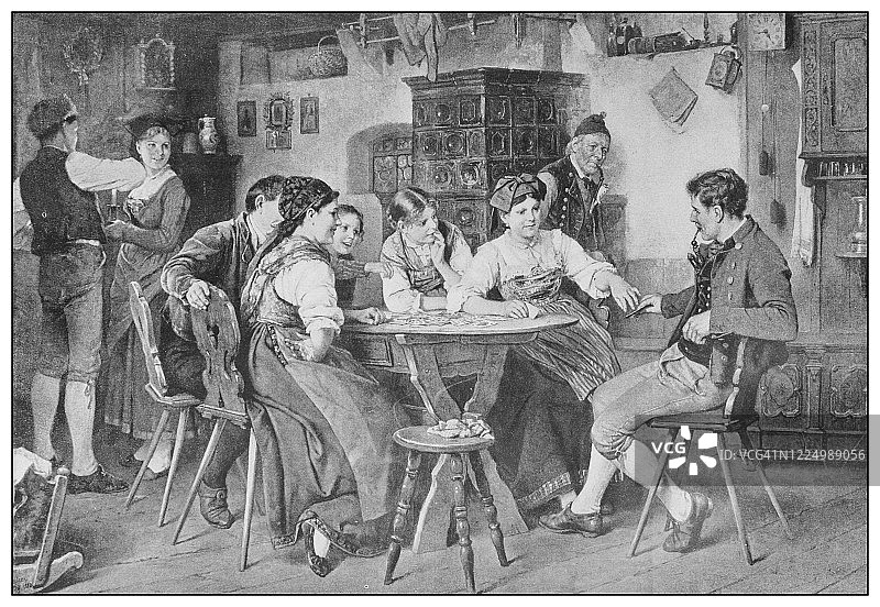19世纪著名的古董画:本杰明·沃蒂埃的扑克牌图片素材