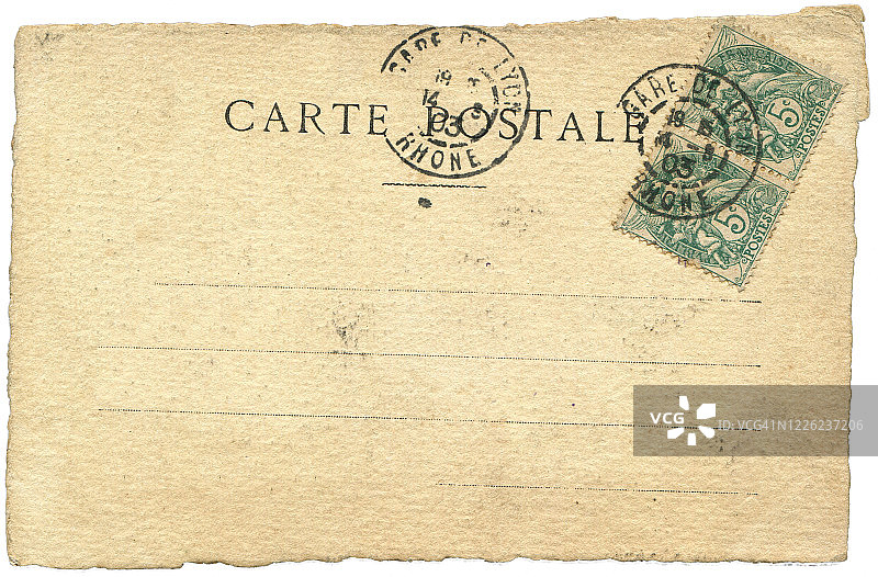 古董明信片寄自里昂，法国在1900年代早期，一个非常好的背景，任何使用的历史明信片通信。图片素材