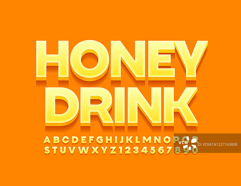 矢量时尚的标志蜂蜜饮料。黄色字母和数字图片素材