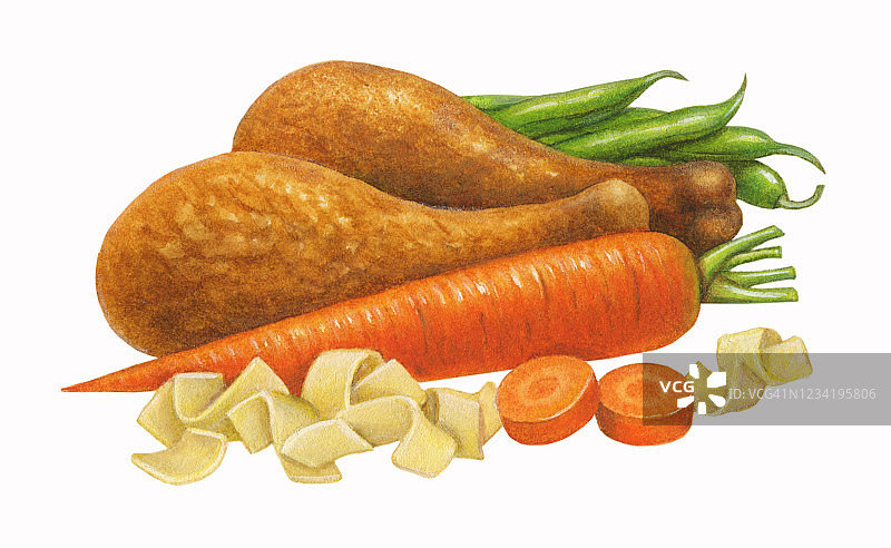 鸡肉，蔬菜和面条图片素材