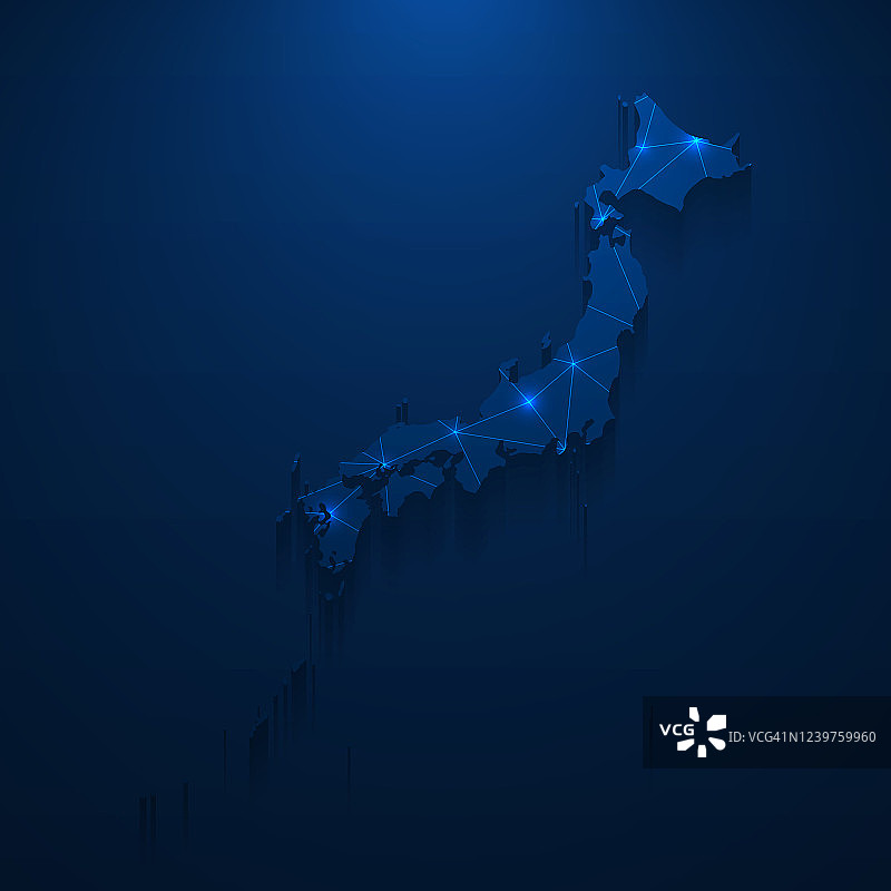 日本地图网络-明亮的网格在深蓝色的背景图片素材