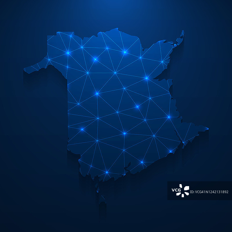 新布伦瑞克地图网络-明亮的网格在深蓝色的背景图片素材