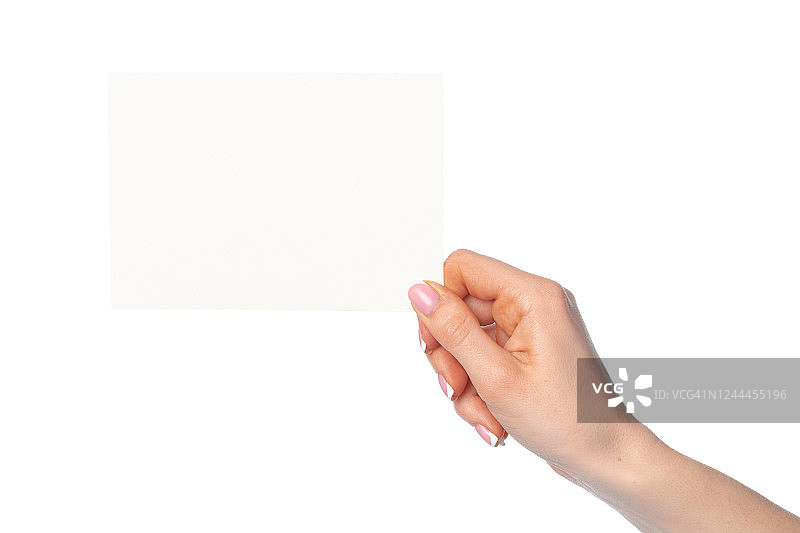 女人的手牵着空白的白纸孤立在白纸上图片素材