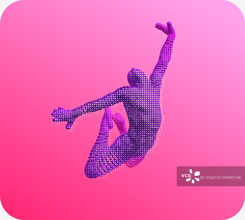 三维人体模型。体操运动员跳跃。图标健康和健身社区的体操活动。矢量插图。图片素材