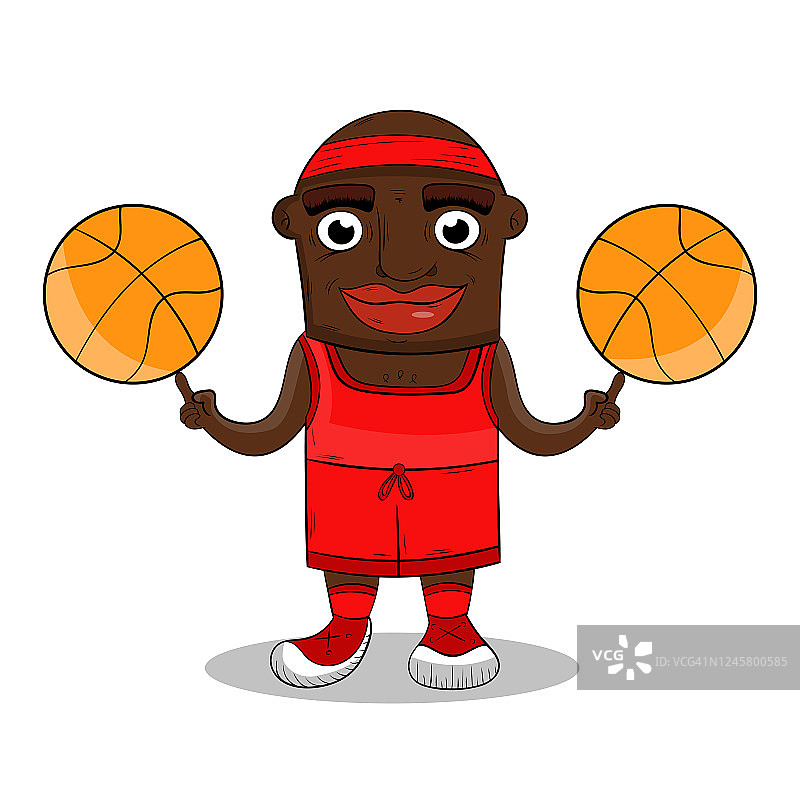 角色设计非裔美国篮球运动员与两个球矢量插图。图片素材