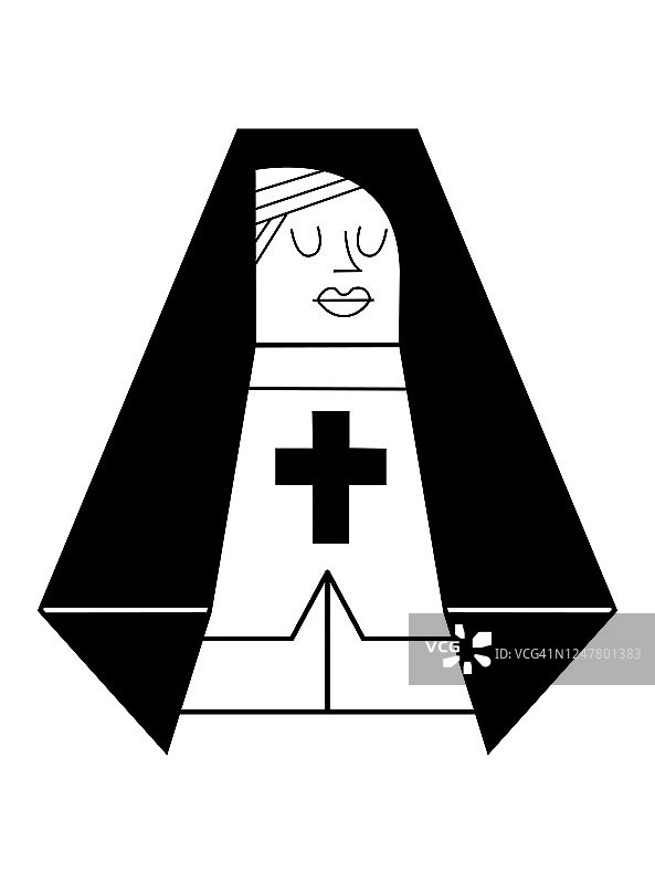 天主教修女祈祷，矢量插图图片素材