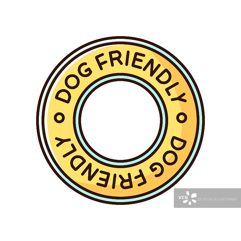 狗友好区黄色RGB颜色图标。狗狗允许，家养动物照顾领地。小狗欢迎地形，宠物允许地带，狗开放入口。孤立的矢量图图片素材