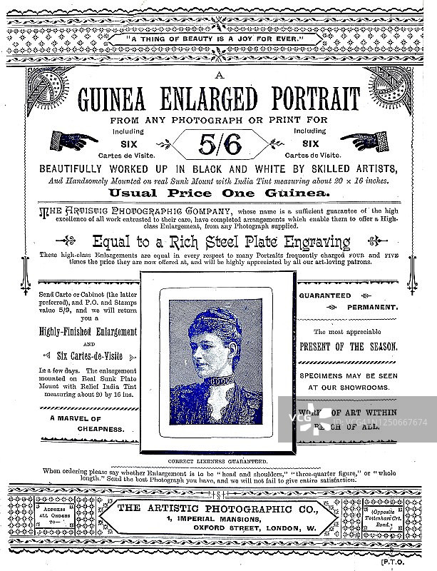 肖像广告，1890年图片素材