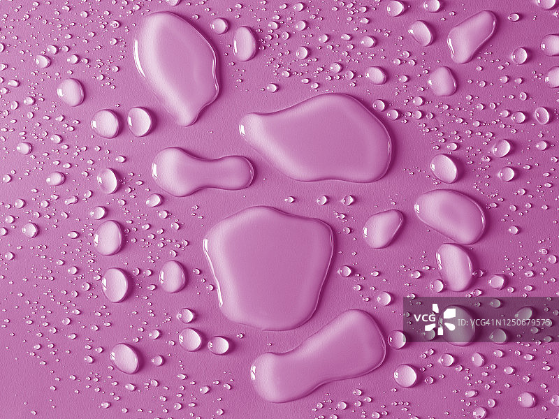 由粉红色背景上的气泡和水滴形成的纹理的完整框架。图片素材