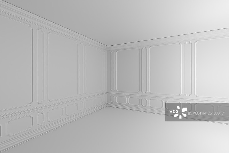 简单的白色空房间与造型框架在经典风格图片素材