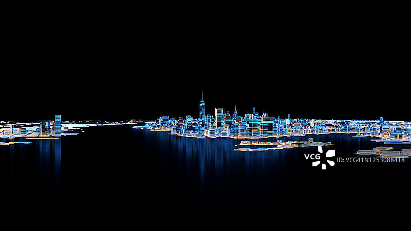 三维渲染的数字城市夜景图片素材