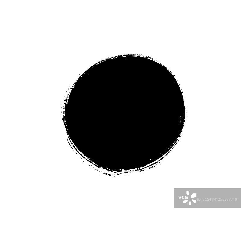 黑色画矢量圆。手绘墨水斑点，圆形按钮，垃圾点。手绘垃圾圈孤立在白色。图片素材