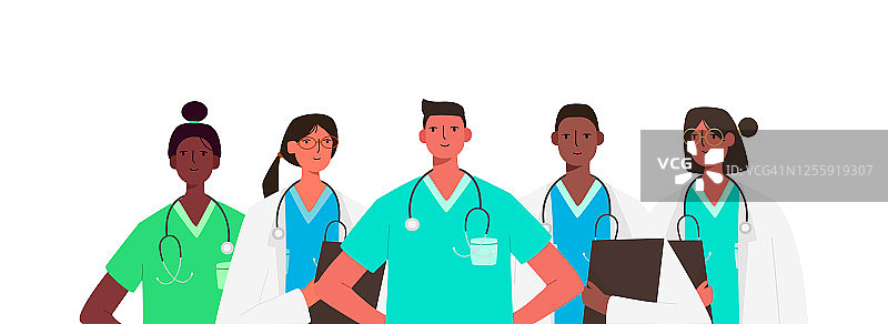 一组医生角色。医疗团队概念矢量插图设计。医务人员、医生、护士、治疗师、外科医生、专业医院工作人员、医务人员。图片素材