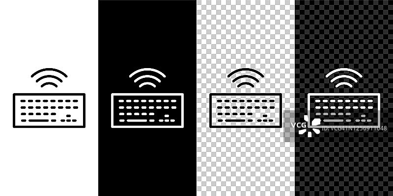 无线电脑键盘图标隔离在黑白背景上。电脑组件的信号。物联网概念与无线连接。向量图片素材