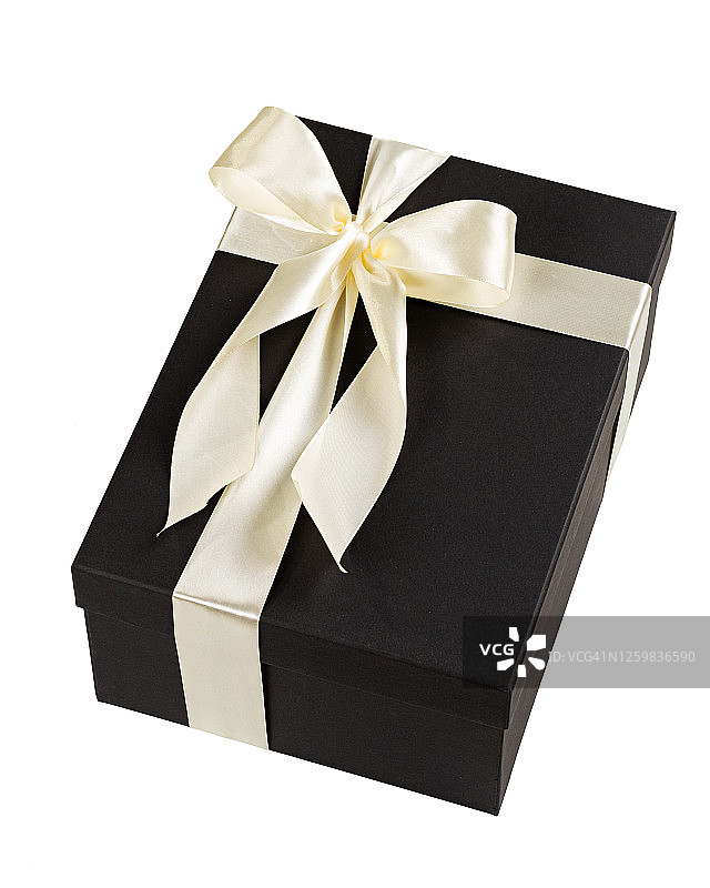 黑色礼盒与大米色蝴蝶结孤立在白色图片素材