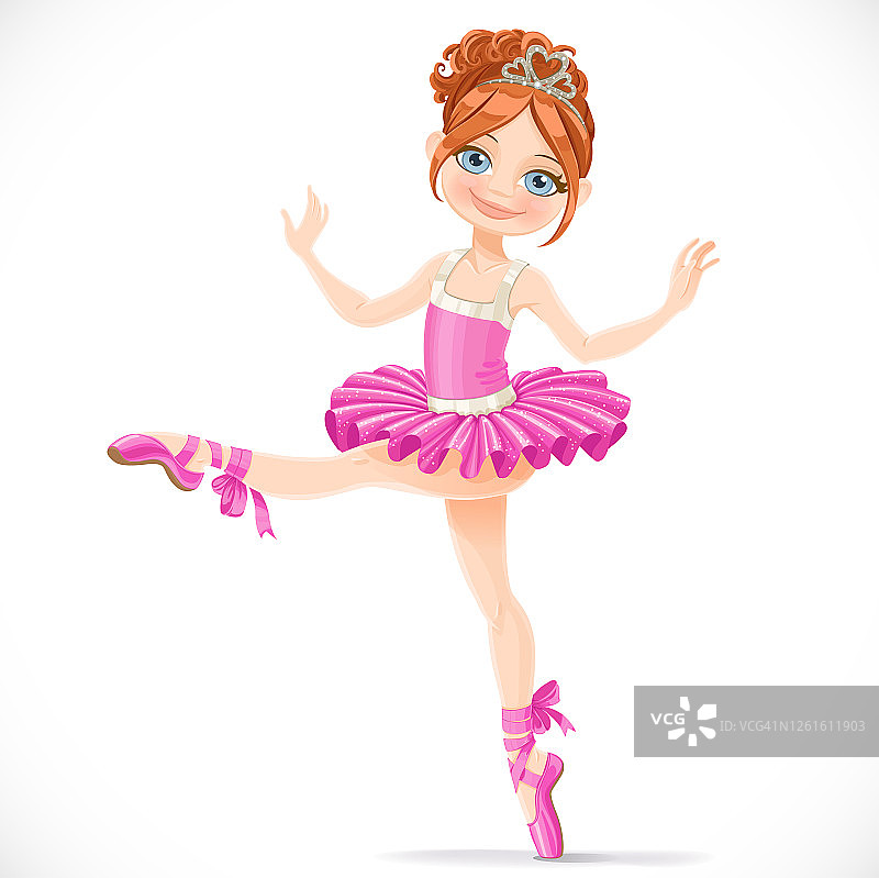 优雅的黑发芭蕾舞女舞蹈在粉红色的连衣裙孤立图片素材