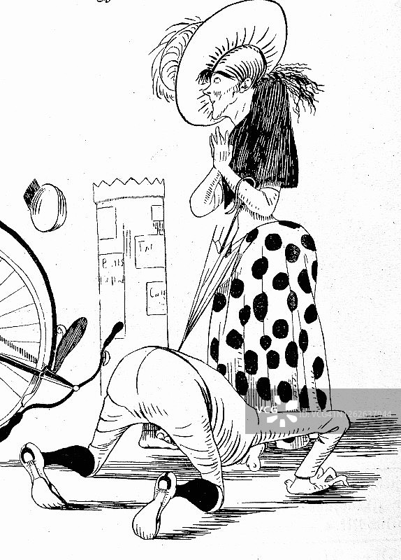 一个老掉牙的自行车手在一位年长女士面前亲吻地面图片素材