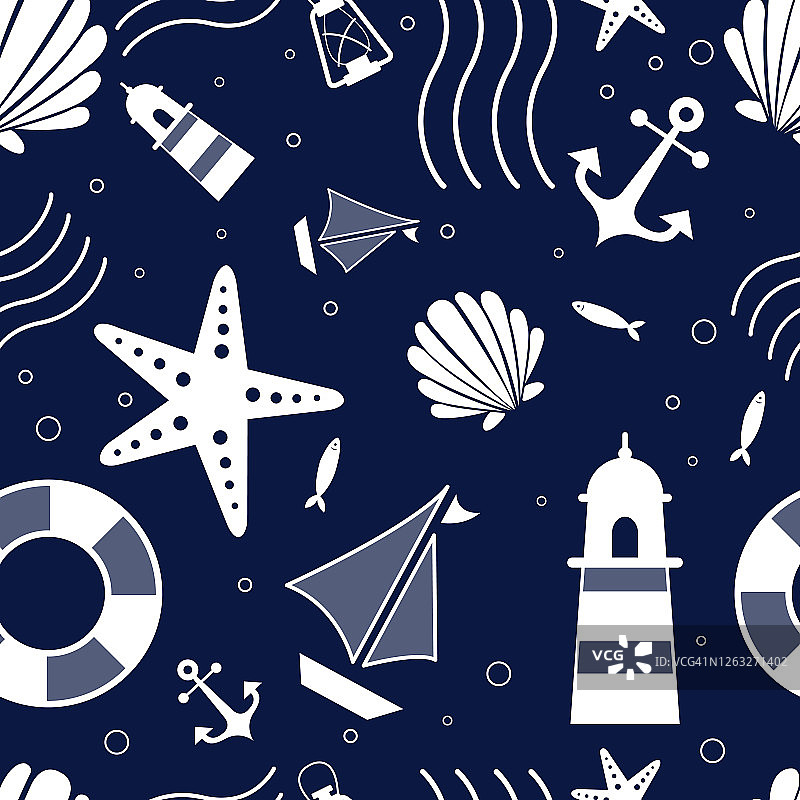 抽象涂鸦航海框架矢量设计，用于装饰夏季假日季节的事件。图片素材