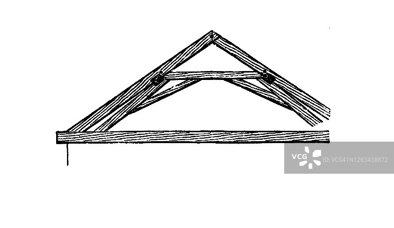 古老的屋顶桁架雕刻插图，屋顶支撑图片素材