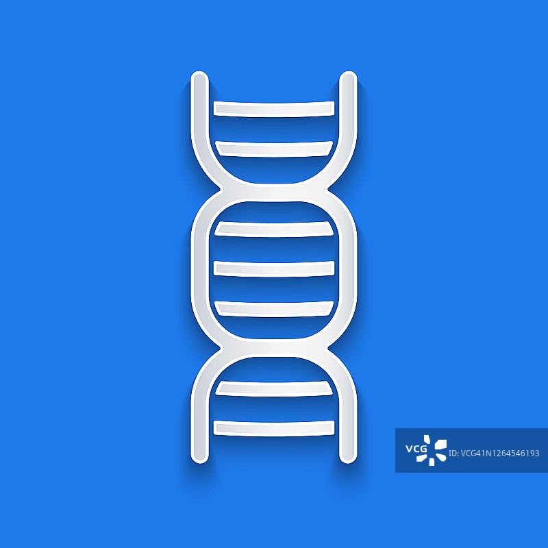 剪纸DNA符号图标孤立在蓝色背景。纸艺术风格。矢量图图片素材