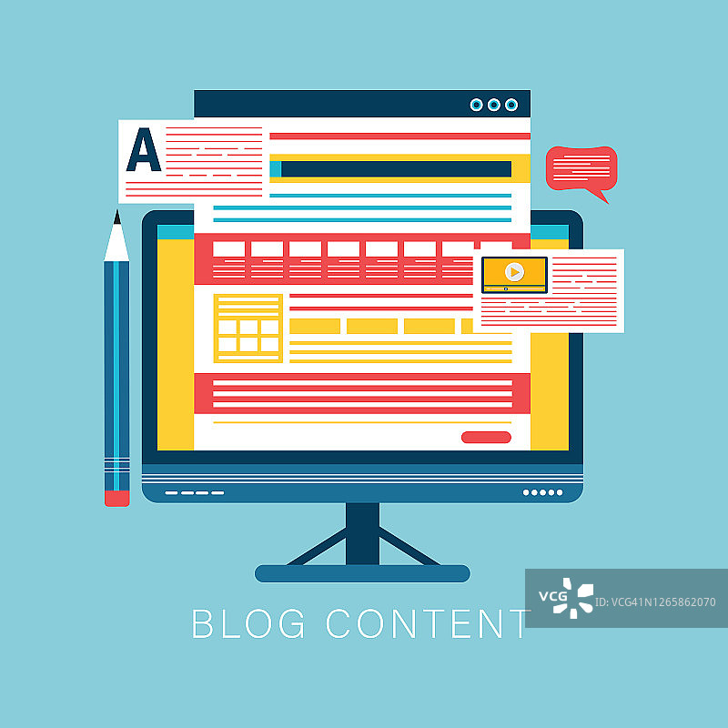 博客内容、博客、帖子、内容策略平面矢量图片素材