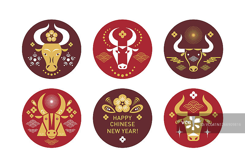 公牛的标志、标志或贴纸。中国的牛年。图片素材